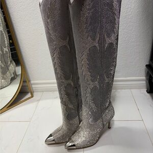 Gianni Bini Shimmering Silver Heeled Boots